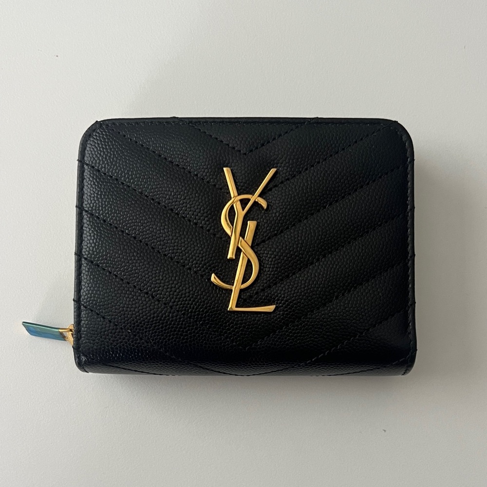 Yves Saint Laurent Black Wallet with Gold Logo